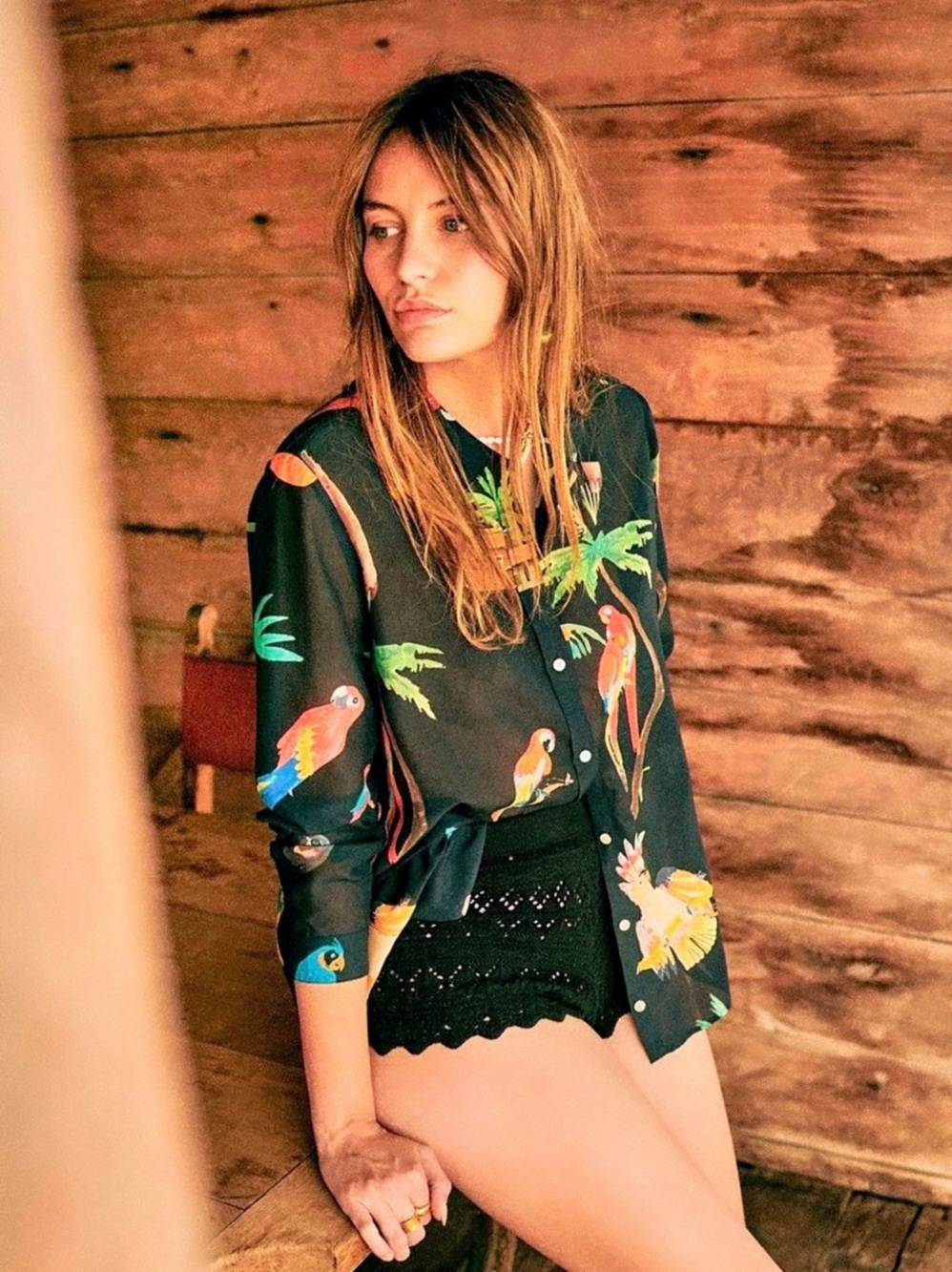 Sézane Pierro Shirt - Sézane x G.Kero Tropical Parrot Button Down Shirt in Black